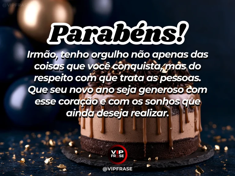 Mensagem de aniversário para irmão sobre família, com bolo na mesa familiar com flores.