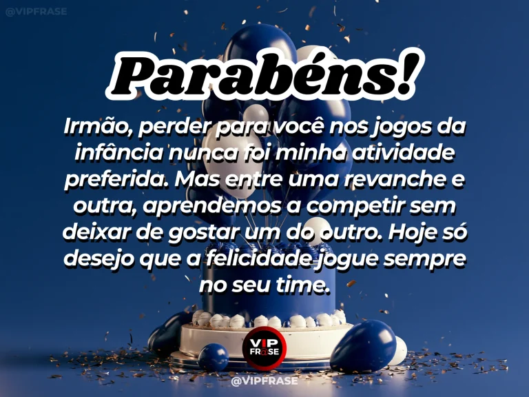 Mensagem de aniversário para irmão sobre familia, com cenário festivo em azul e dourado.
