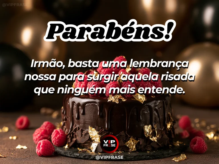 Mensagem de aniversário para irmão sobre alegria, com chapéus festivos, bolo e serpentinas.