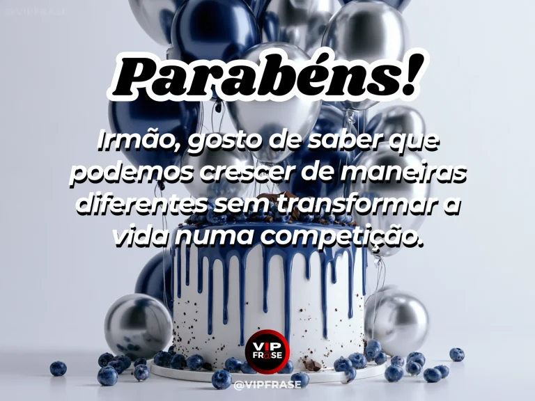 Mensagem de aniversário para irmão sobre familia, com cenário festivo em azul e dourado.