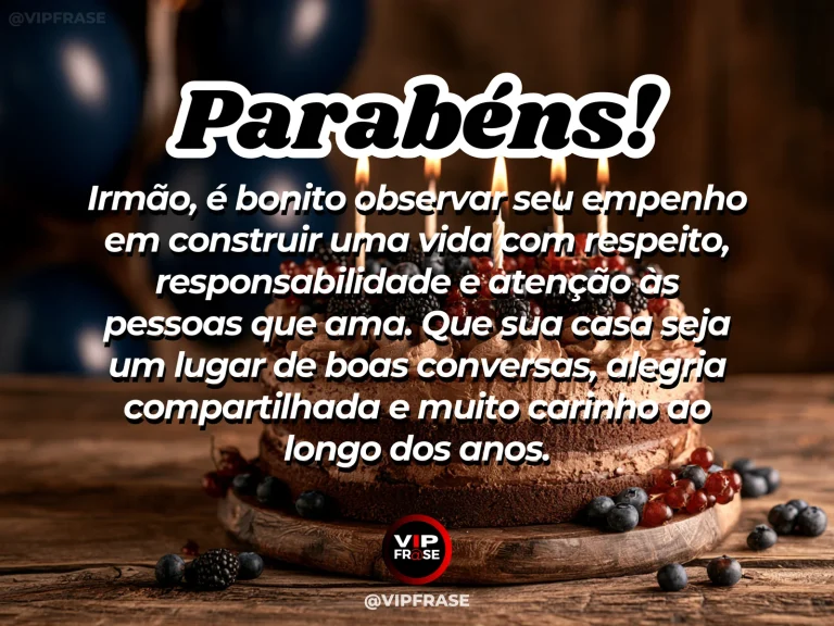 Mensagem de aniversário para irmão sobre familia, com cenário festivo em azul e dourado.