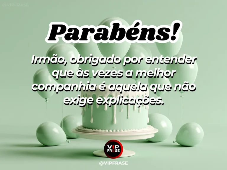 Mensagem de aniversário para irmão sobre gratidao, com bolo de aniversário e balões.