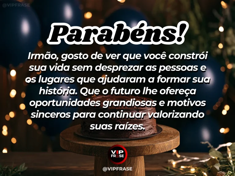 Mensagem de aniversário para irmão sobre familia, com cenário festivo em azul e dourado.