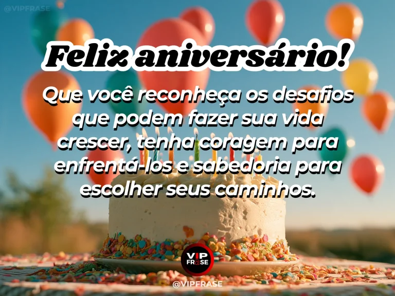 Mensagem de aniversário para WhatsApp sobre coragem, com sunny garden path with small birthday bouquet and festive ribbons.