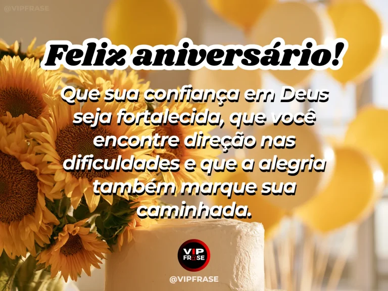 Mensagem de aniversário para WhatsApp sobre fé, com warm sunrise along a blooming garden trail with small celebratory bouquet.