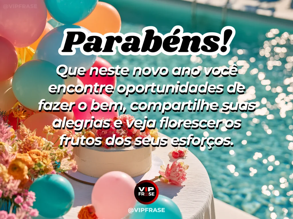 Mensagem de aniversário sobre gratidão, com pomar florido.