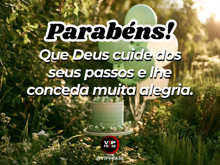 Mensagem de aniversário sobre bênçãos de Deus, com jardim florido.