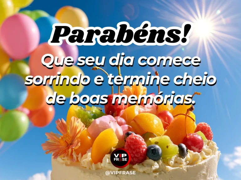 Mensagem de aniversário sobre alegria, com mesa de café da manhã.