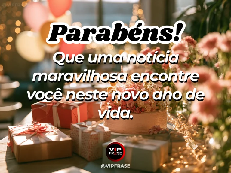 Mensagem de aniversário sobre esperança, com presente com laço.