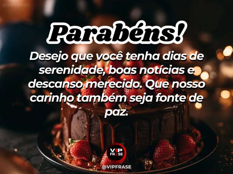 Mensagem de aniversário para namorado sobre paz, com lago calmo e jardim florido sob céu azul.