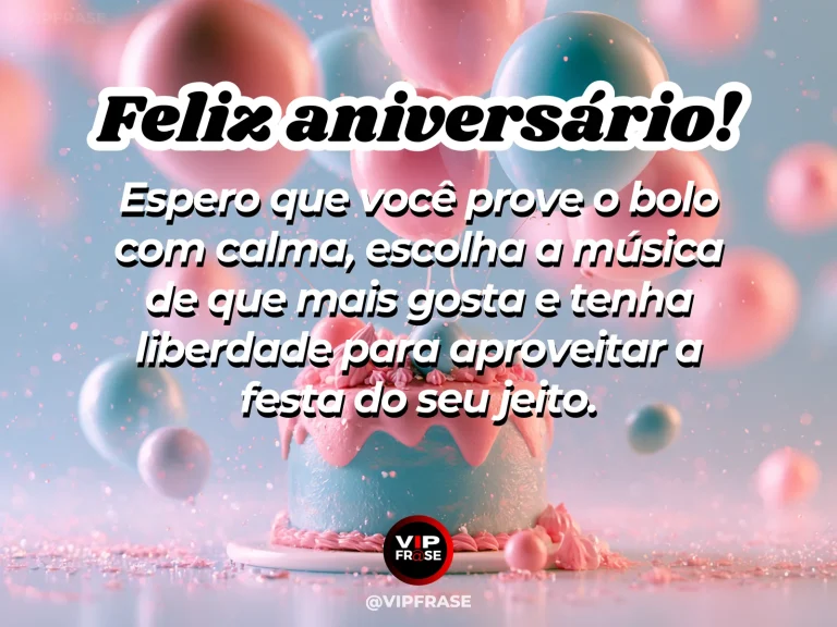 Mensagem de aniversário para WhatsApp sobre alegria, com vibrant birthday cake.