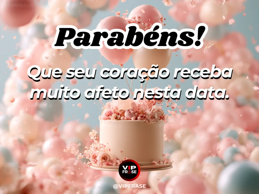 Mensagem de aniversário para WhatsApp sobre carinho, com pastel pink flower bouquet and birthday cake in luminous airy scene.