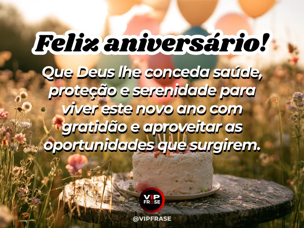 Mensagem de aniversário para WhatsApp sobre bênçãos de Deus, com luminous garden birthday arrangement with greenery and warm sunrise.