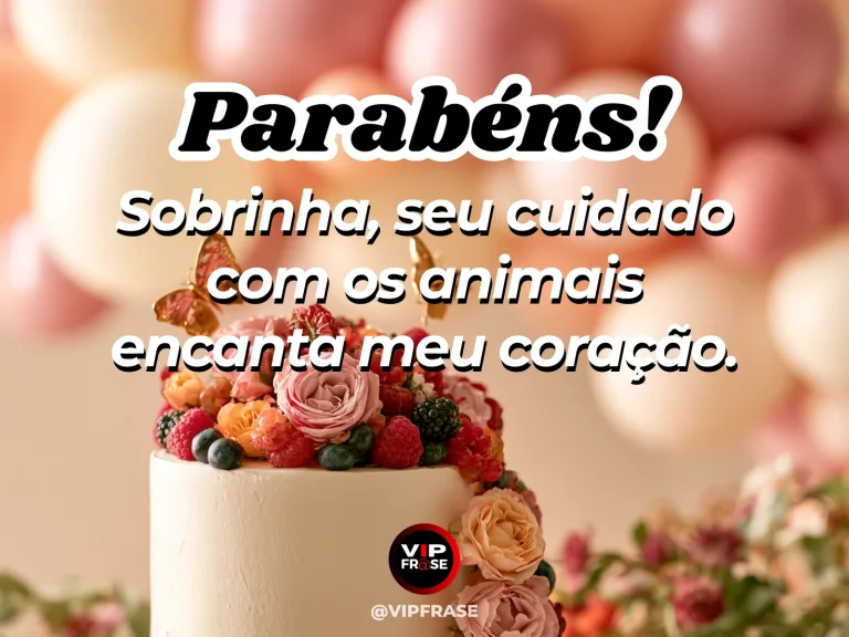 Mensagem de aniversário para sobrinha sobre carinho, com cena festiva de birthday flower garden.