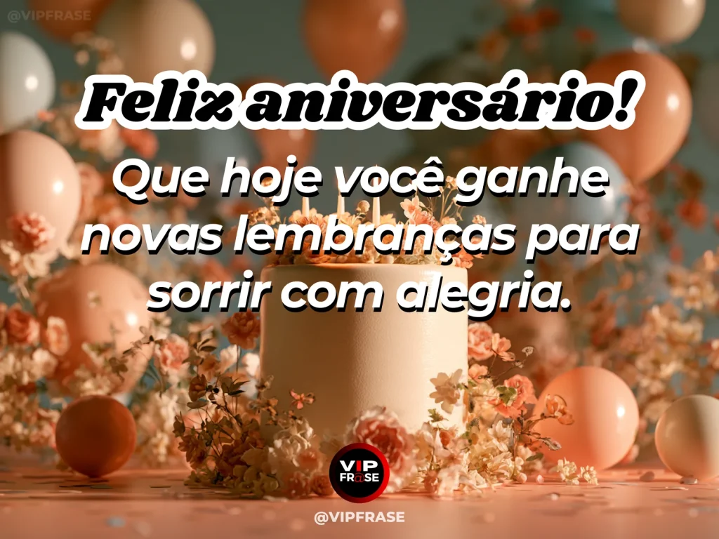 Mensagem de aniversário sobre alegria, com álbum e flores.