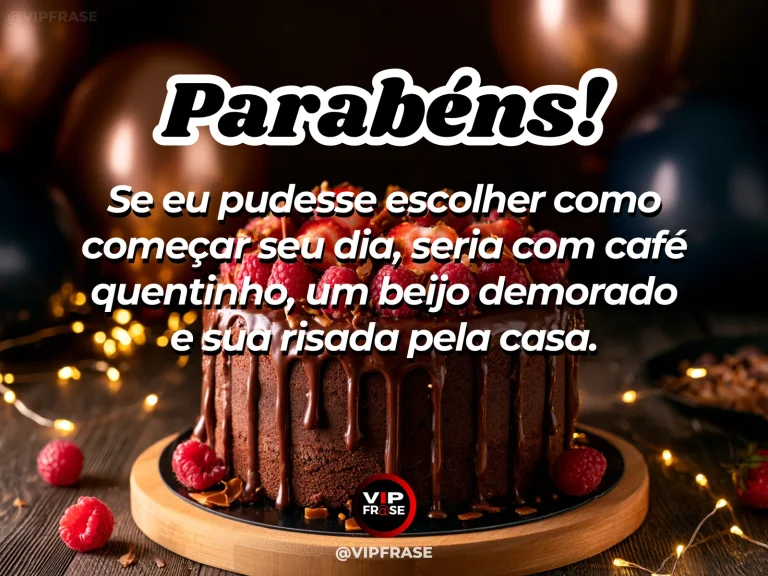 Mensagem de aniversário para namorado sobre amor, com café da manhã de aniversário com bolo e flores vermelhas.