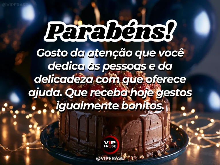 Mensagem de aniversário para namorado sobre carinho, com buquê de flores oferecido em mesa com bolo.