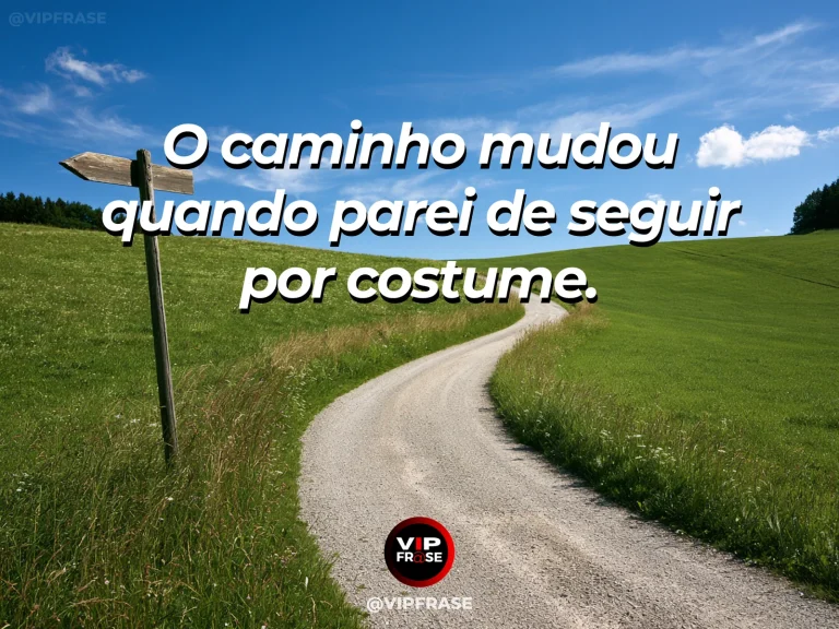Mensagem de recomeço sobre abandonar o trajeto automático por outra direção, em rua de vila dividida em duas alamedas floridas.