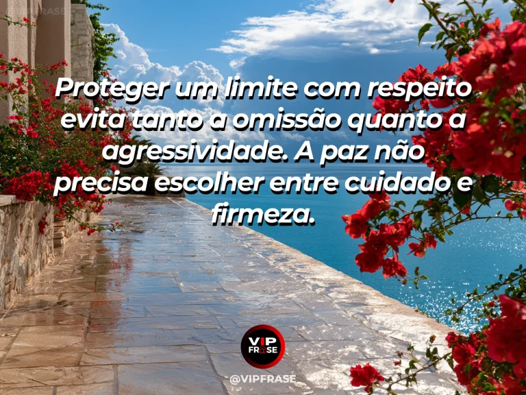 Arte com frase de paz sobre limites respeitosos, em cenário de jardim florido.