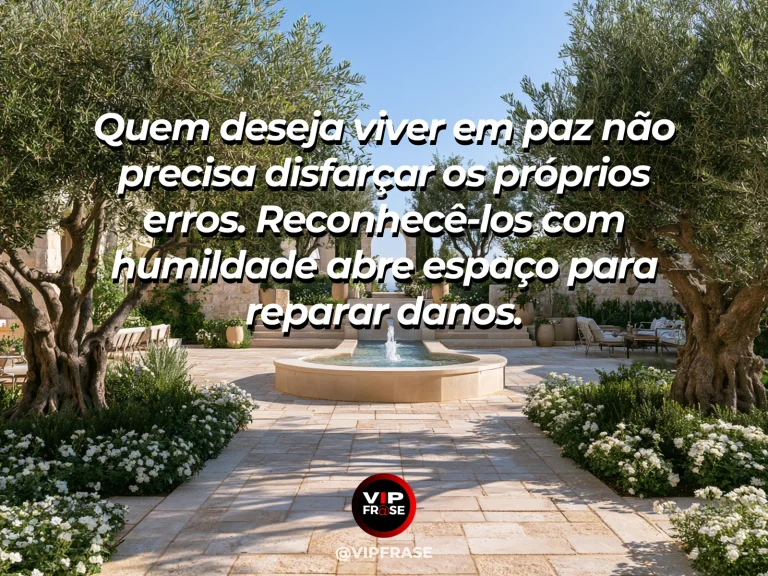 Arte com frase de paz sobre reparação e humildade, em cenário de natureza e luz suave.