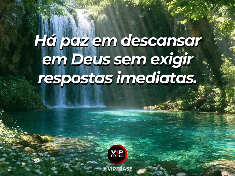 Cascata em lago transparente entre folhas verdes em arte sobre descanso na confiança em Deus.