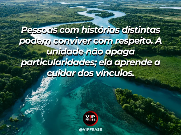 Arte com frase de paz sobre unidade na diversidade, em cenário de natureza e luz suave.