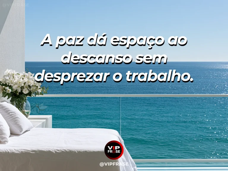 Arte com frase de paz sobre descanso equilibrado, em cenário de jardim florido.