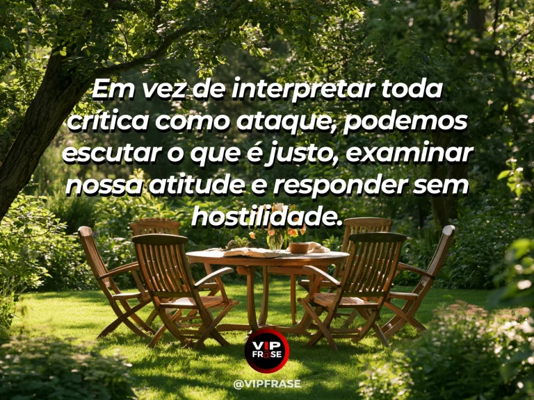 Arte com frase de paz sobre escuta sem hostilidade, em cenário de jardim florido.