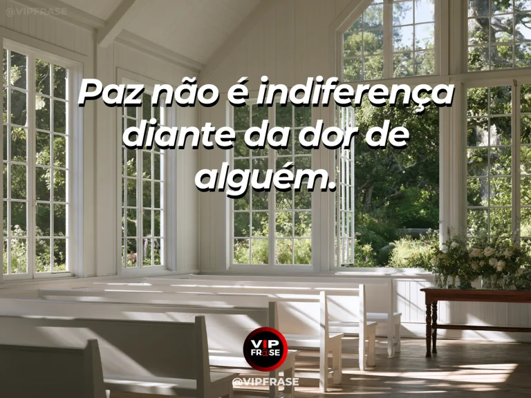 Arte com frase de paz sobre cuidado com quem sofre, em cenário de jardim florido.