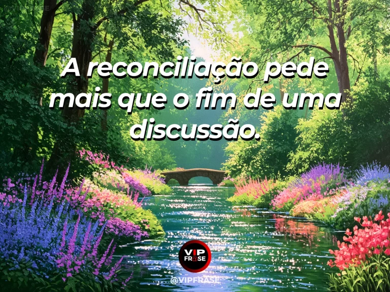 Arte com frase de paz sobre reconciliação, em cenário de jardim florido.