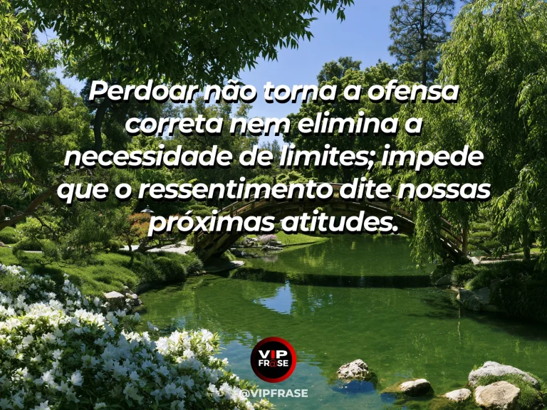 Arte com frase de paz sobre perdoar com verdade e limites saudáveis, em cenário de jardim com cerca baixa, portão aberto e rosas claras.