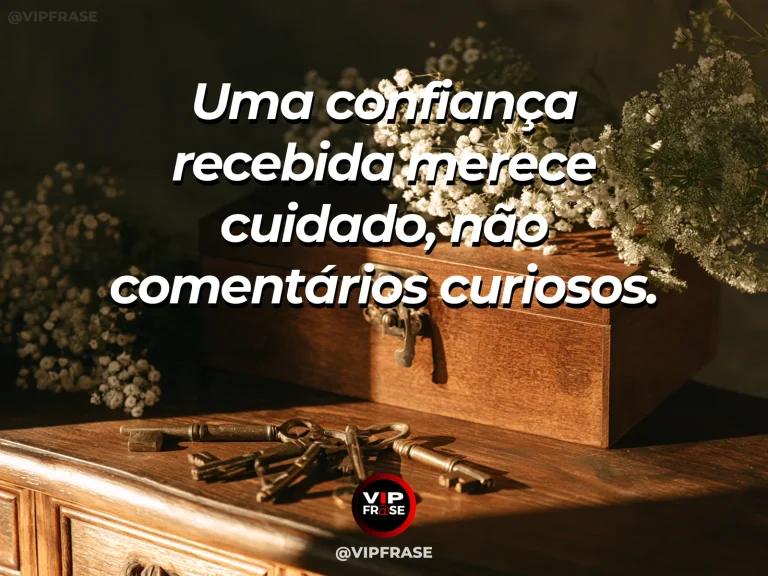 Mensagem de sabedoria sobre confiança preservada com discrição, com caixa de madeira fechada entre flores suaves.