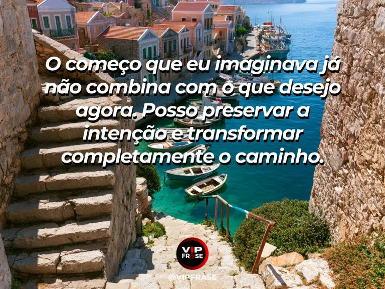 Mensagem de recomeço sobre manter a intenção e escolher outro caminho, em escada de pedra leva a uma varanda diferente da entrada original.