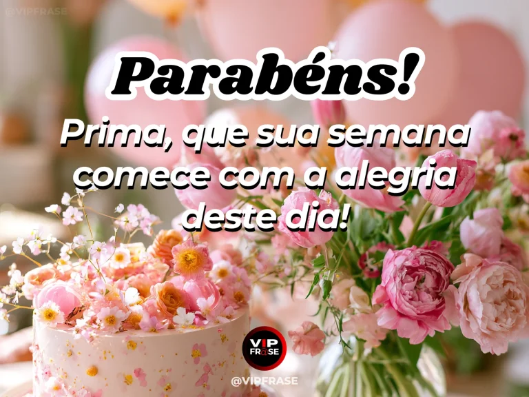 Mensagem de aniversário para prima sobre felicidade, em janela com flores coloridas.