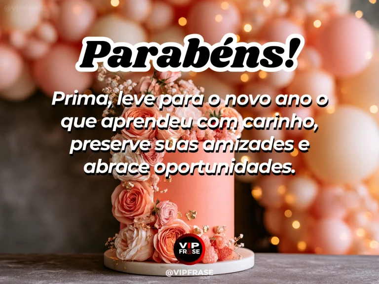 Mensagem de aniversário para prima sobre coragem, em caminho florido com portão aberto.