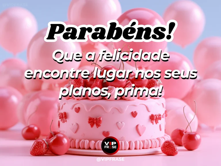 Mensagem de aniversário para prima sobre felicidade, em campo florido com céu azul.