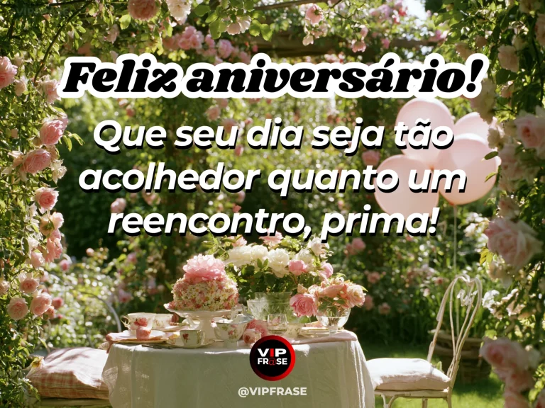 Mensagem de aniversário para prima sobre familia, em portão de jardim florido.