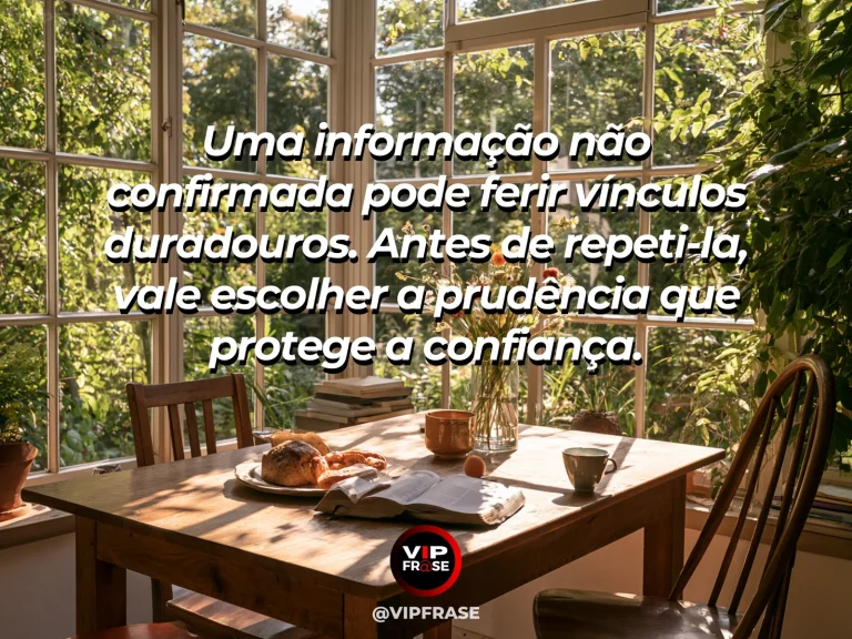 Arte com frase de paz sobre prudência e confiança, em cenário de jardim florido.