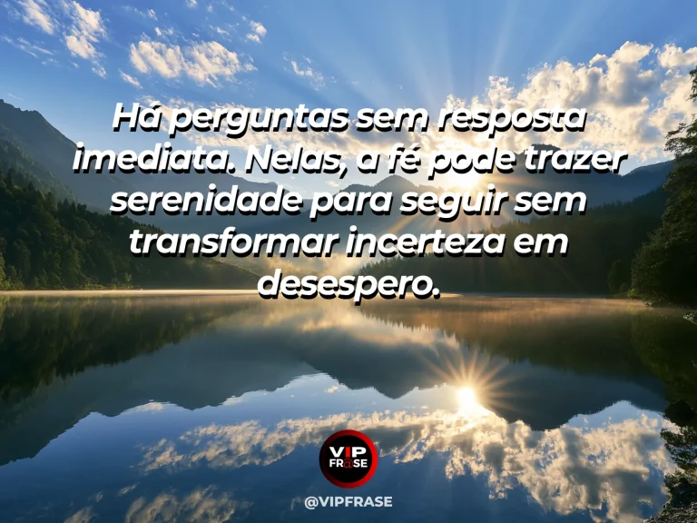 Mensagem de fé e paz com lago sereno envolto por luz suave ao amanhecer.