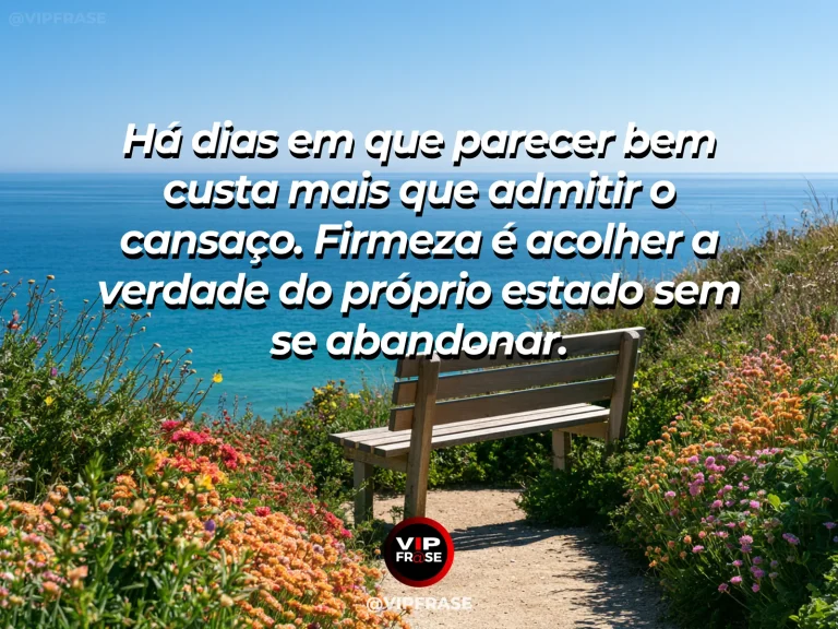 Frase de força sobre quando a pressão exige uma máscara, ilustrada por um pequeno refúgio de madeira junto a lago transparente.