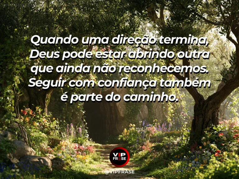 Mensagem sobre caminhos de Deus com trilha que se abre para um vale iluminado.