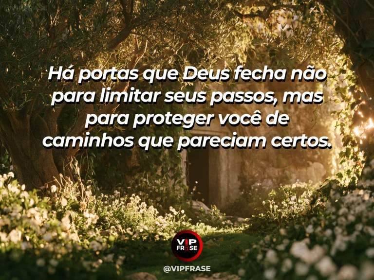 Arte sobre quando deus fecha uma porta, com porta antiga fechada ao lado de um arco aberto para um jardim luminoso.
