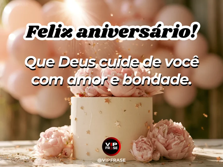 Mensagem de aniversário para esposa sobre cuidado de Deus, com flores e luz natural.