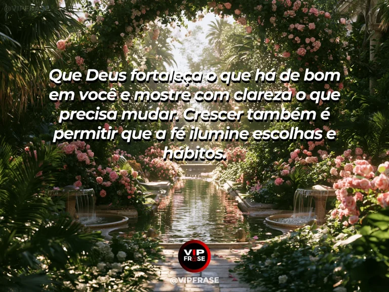 Mensagem sobre clareza com Deus, com degraus de jardim iluminados pelo sol.