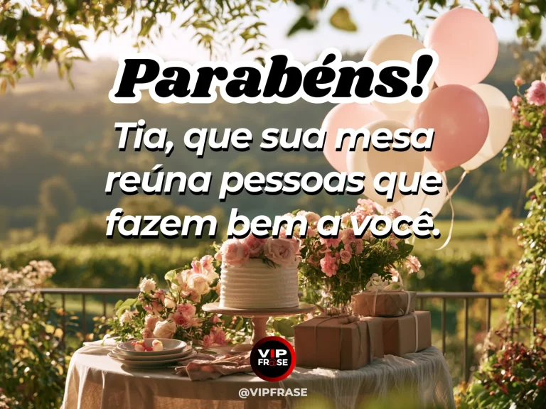 Mensagem de aniversário para tia sobre familia, com welcoming birthday table set for a family gathering in green garden.