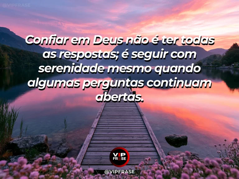 Arte sobre quem confia em deus não precisa entender tudo, com passarela de madeira sobre lago entrando em névoa iluminada.