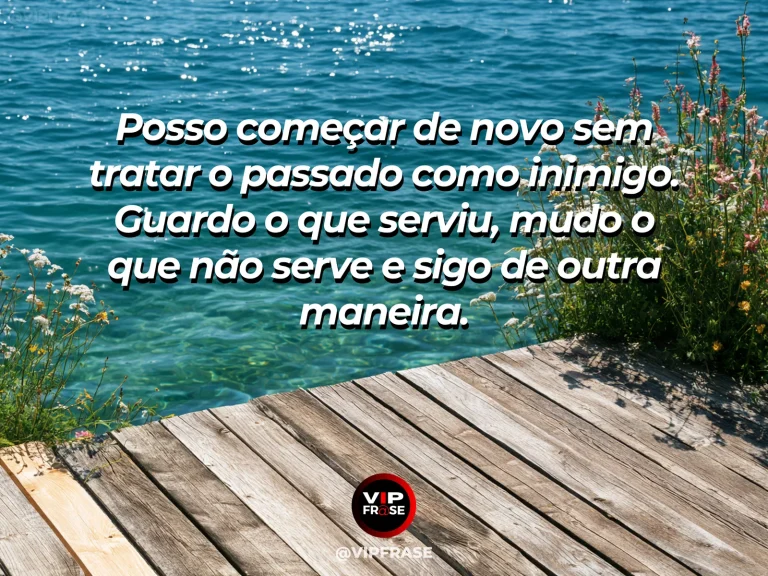 Mensagem sobre recomeço e preservar aprendizados úteis ao construir outro percurso, com caminho antigo de pedras preservado ao lado de trilha florida nova.