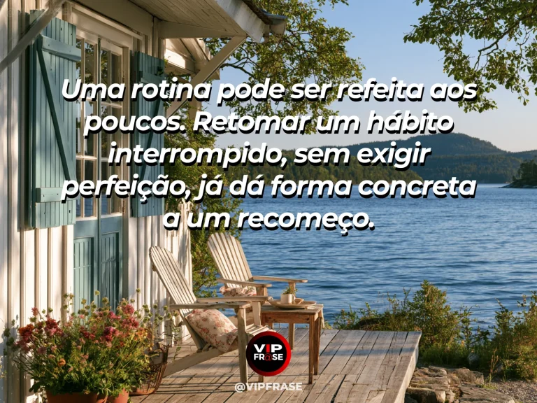 Mensagem sobre retomar hábitos em interior ensolarado com plantas.