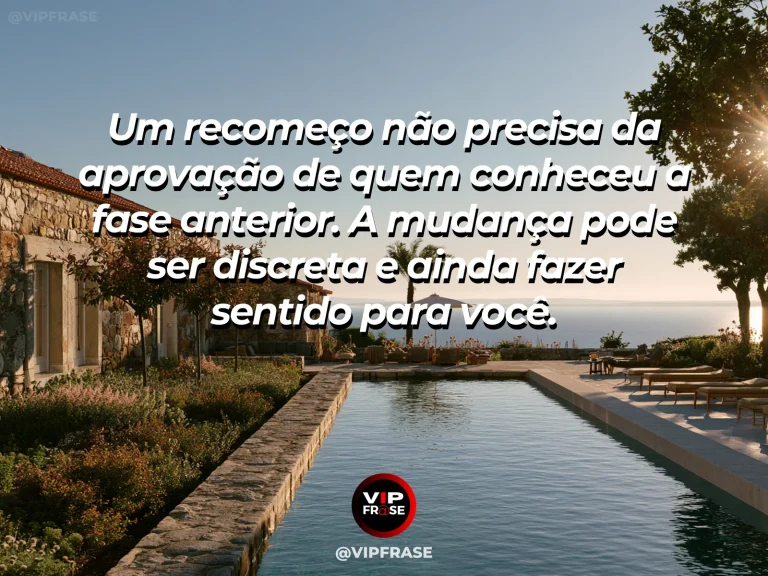 Mensagem de recomeço sobre iniciar uma nova fase sem depender de aplausos, em jardim pessoal acolhedor em varanda voltada a um vale iluminado.
