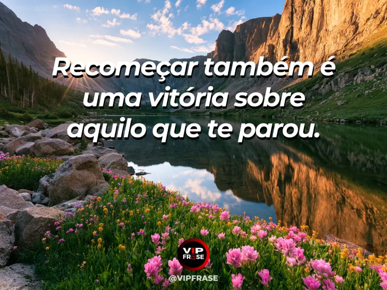 Mensagem de superação em amanhecer sobre lago cristalino com píer apontando para o horizonte, sugerindo um novo começo.